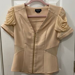 Bebe top beige, decorative sleeves, size small zipper front 2010s